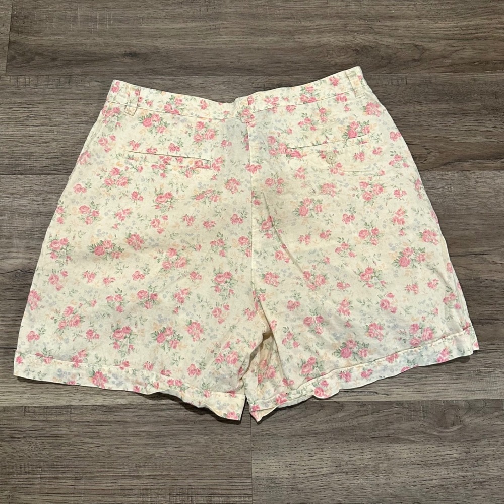 Vintage Lauren Ralph Lauren Floral Pleated High Rise Shorts Womens 8 Cotton - Picture 3 of 10